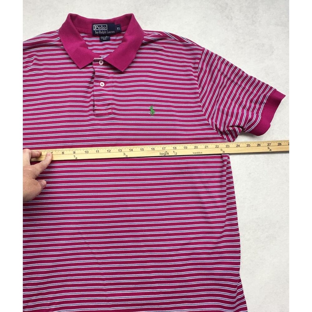 Polo Ralph Lauren Mens XL Pink Blue Striped Polo Shirt Green Polo Y2K Preppy - Picture 2 of 6